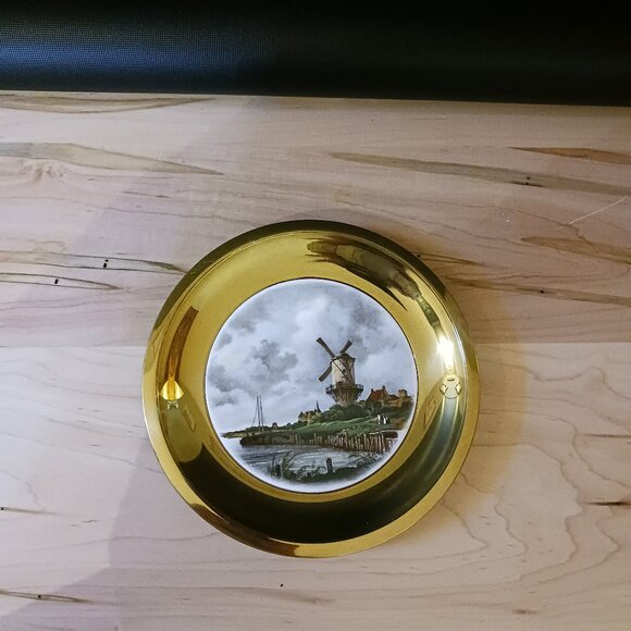 DUTCH HOLLAND NETHERLANDS Windmill Decor Plate Copper Ceramic VINTAGE - Picture 2 of 6
